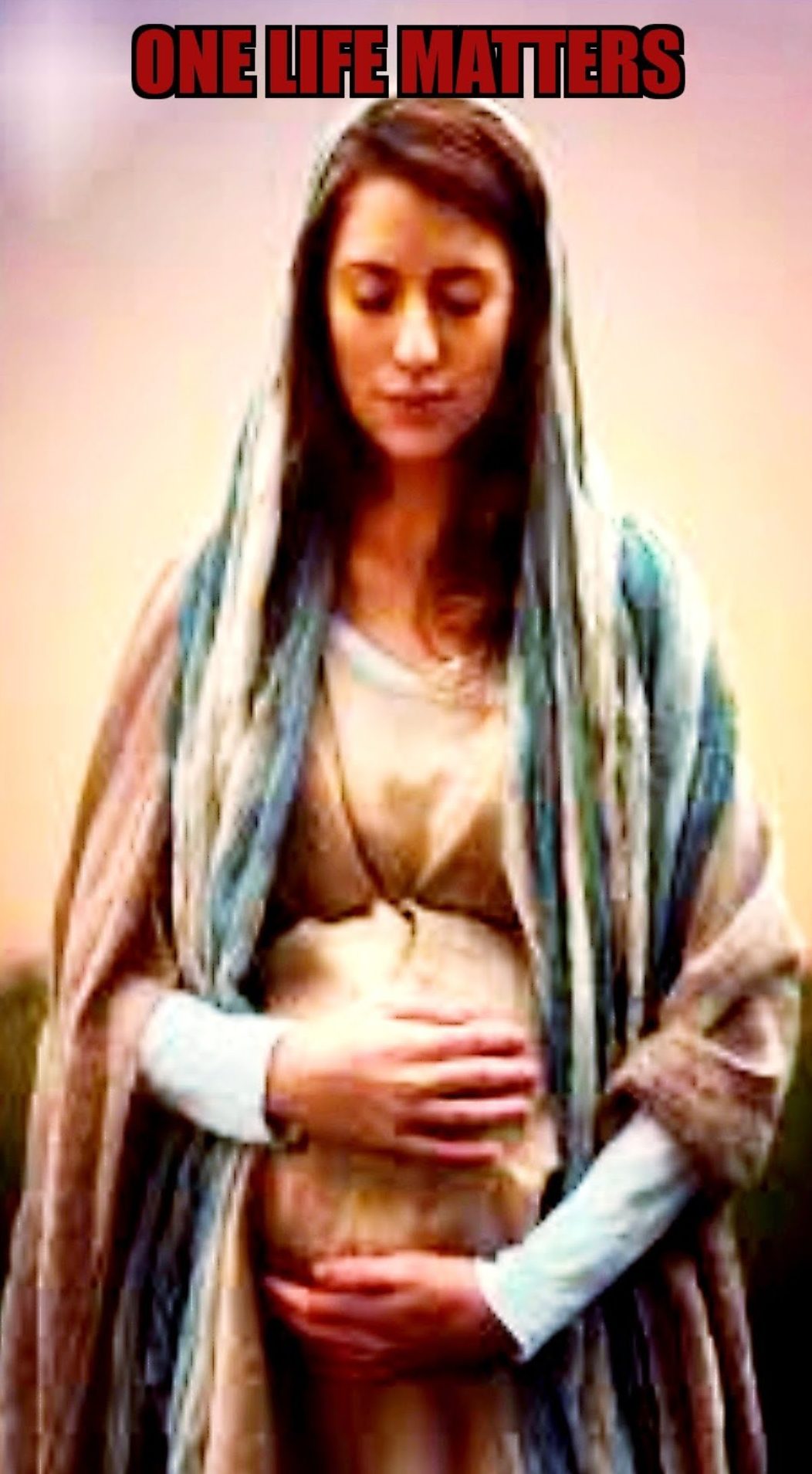 Mary cradles Jesus in her womb.