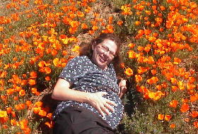 Terri (and the poppies) in full bloom